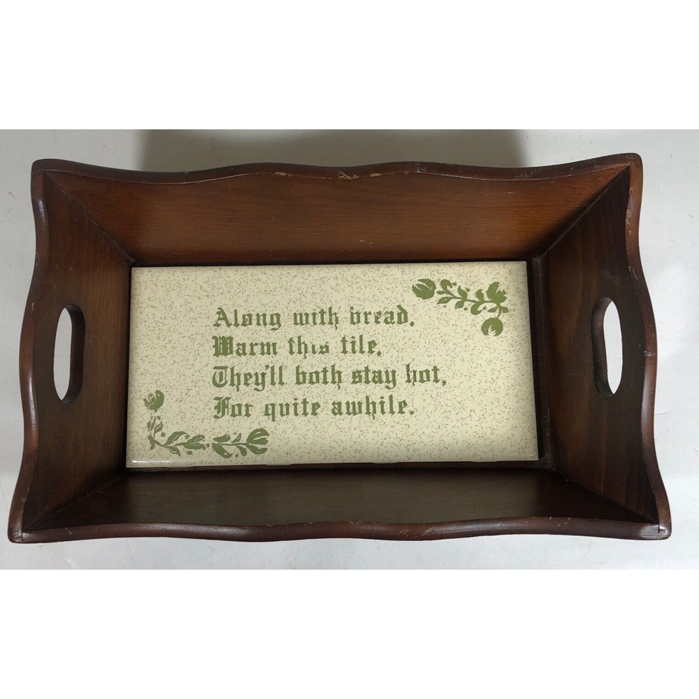 Wood Bread Tray / Box Country Rustic Style with Handles and a Warming Tile